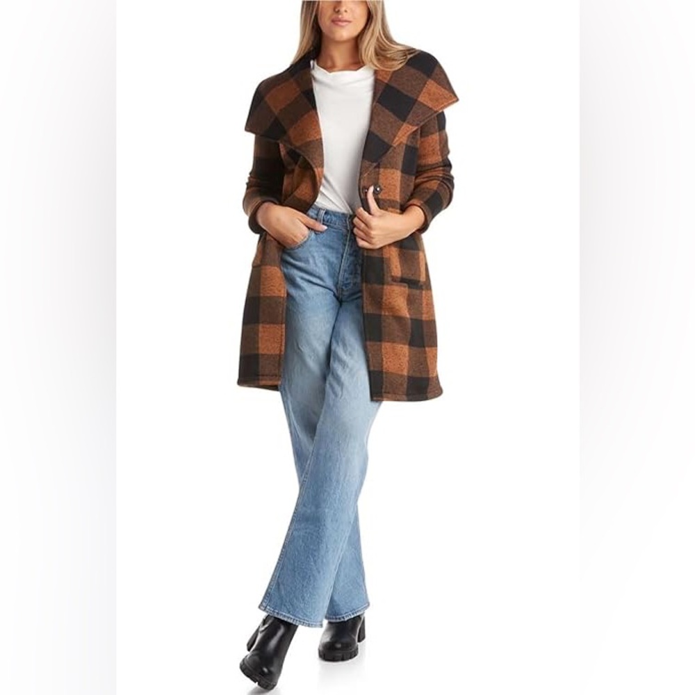 Women’s Steve Madden Buffalo Check Peacoat Coat Jacket Brown Black Size S